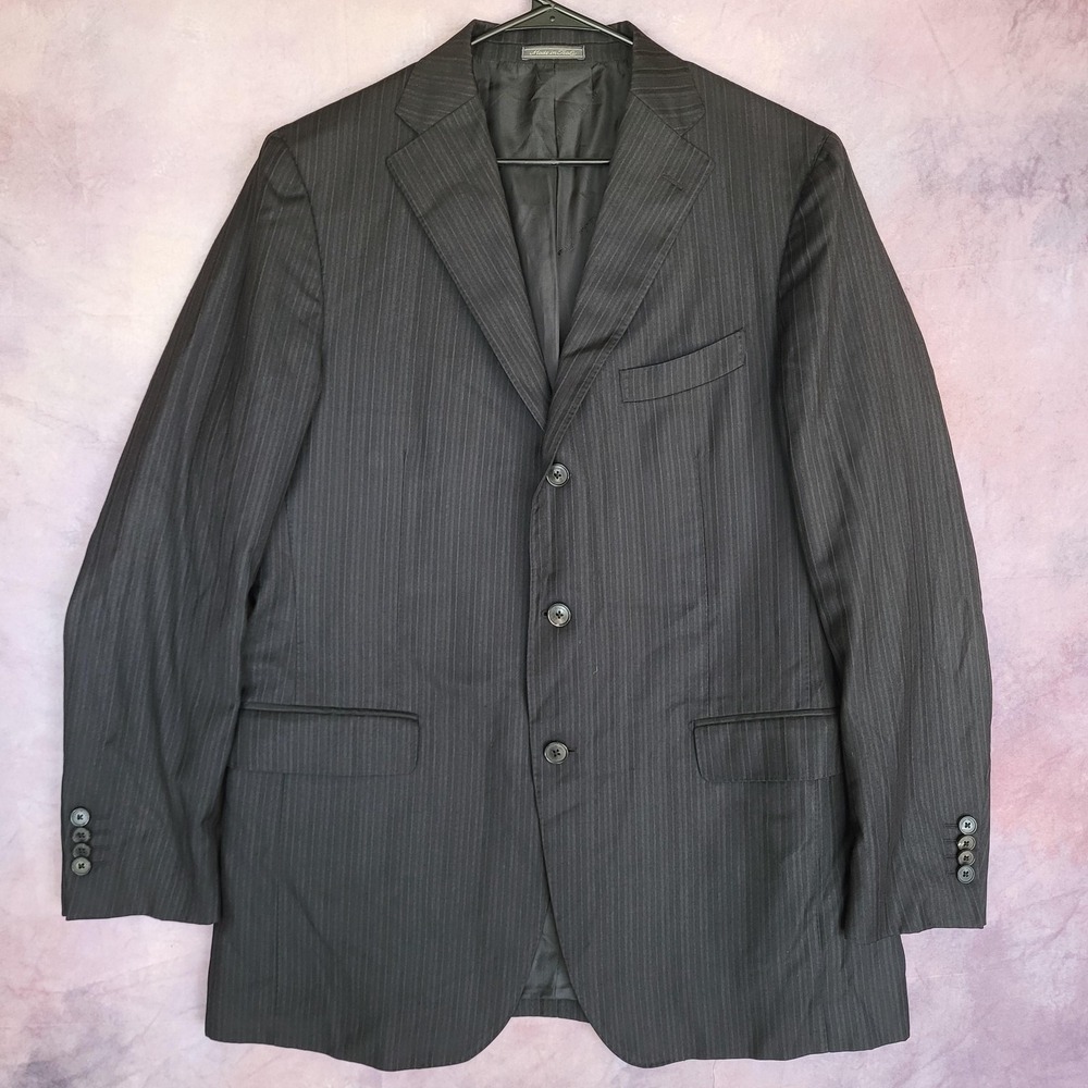 Salvatore Ferragamo Suit Jacket Mens Size 44 Long Gray Wool Pinstripe Made Italy